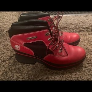 Red Leather Timberland Boots Size 9